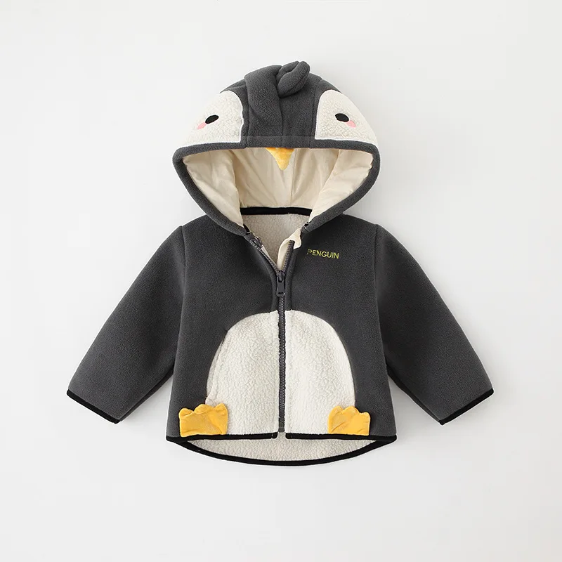 2022 Winter Baby Boys Fleece Hooded Jackets for Kids Cartoon Dinosuar Coats Autumn Girls Plus Velvet Zipper Outerwear Jacket