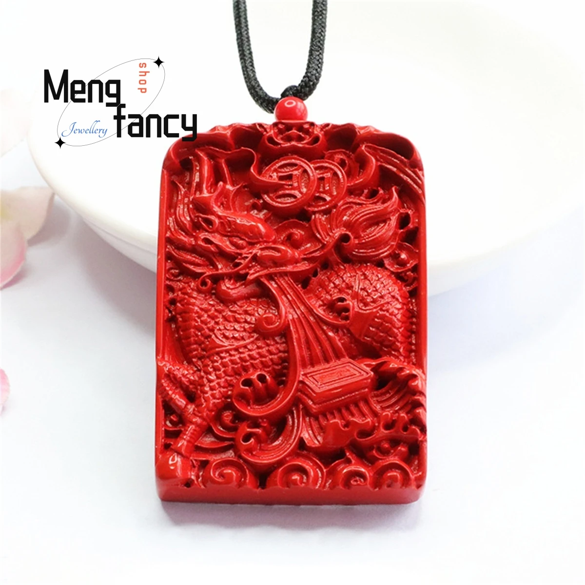 Natural Cinnabar Water Absorbing Dragon Brand Treasure Seeking Pendant Simple Generous Personality Men Women Amulet Holiday Gift