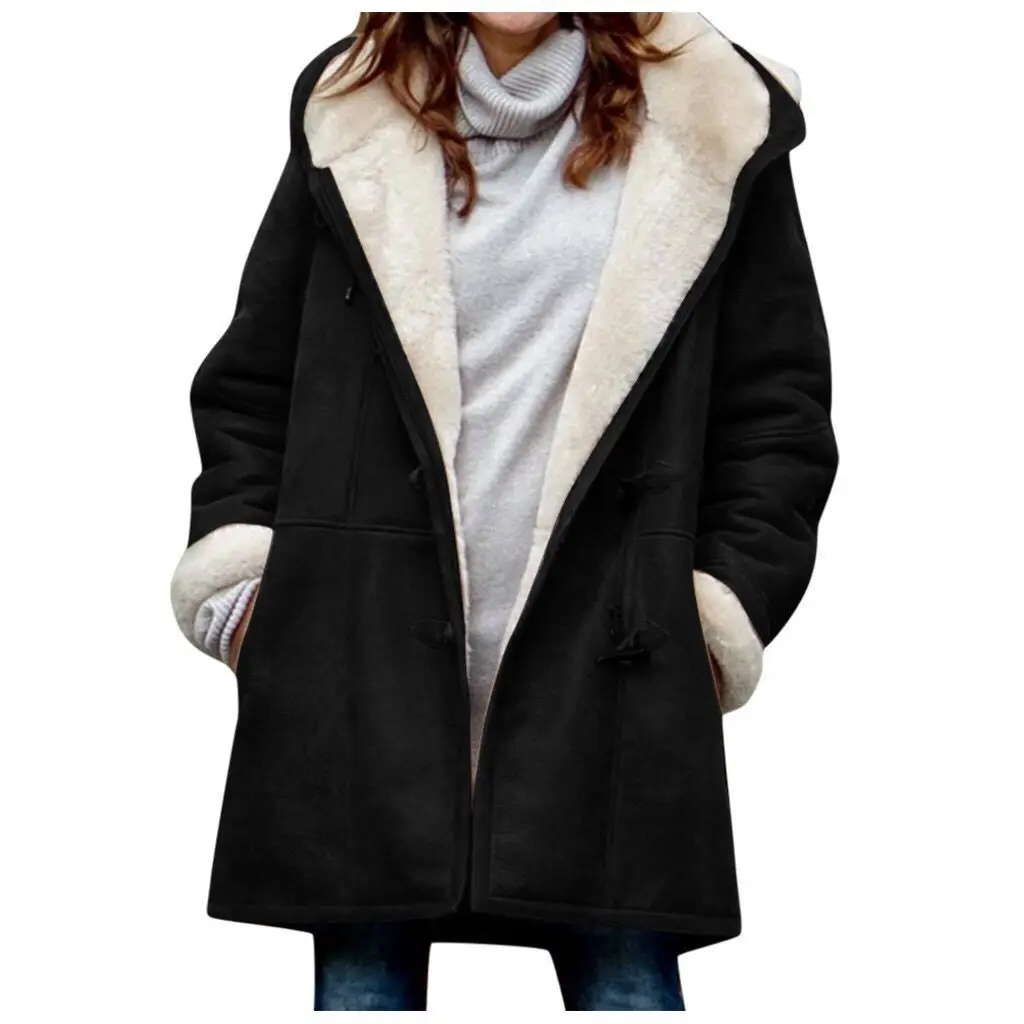 Cardigan de botão de comprimento médio para mulheres, casaco intelectual minimalista, capuz quente, monocromático, estilo harajuku, intelectual, casual, inverno