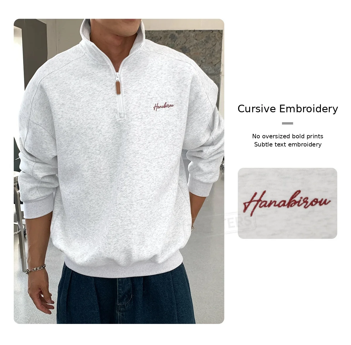 TFETTERS EU Size 2026 Autumn Casual Half Zip Pullover Men Stand Collar Minimal Letter Embroidered Long Sleeve Sweatshirt Man