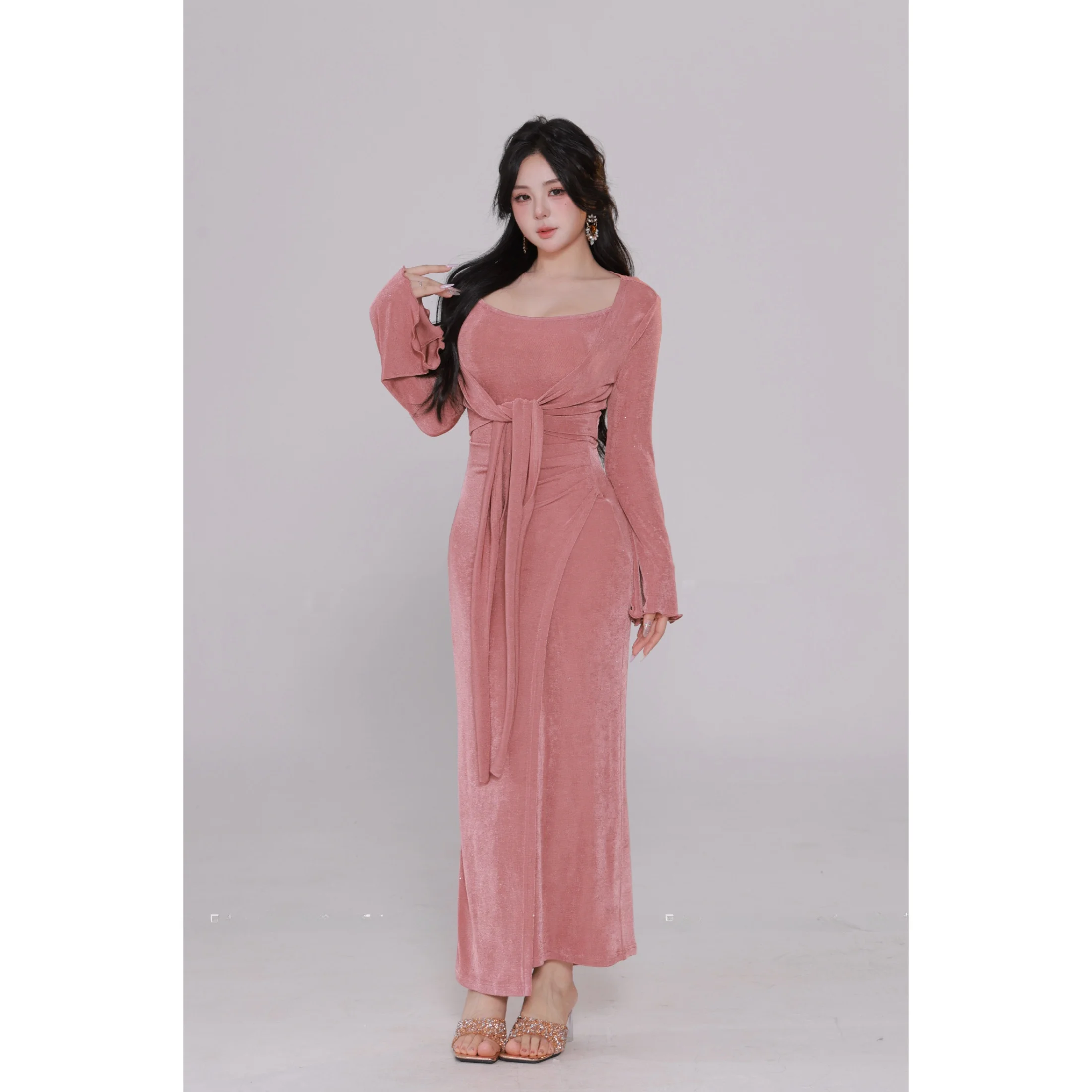 

Charming Long Sve Wrap around Dr Pure Desire Pleated Bridesmaid Dr Autumn Winter Inner Wear Strapl Bodycon Dr