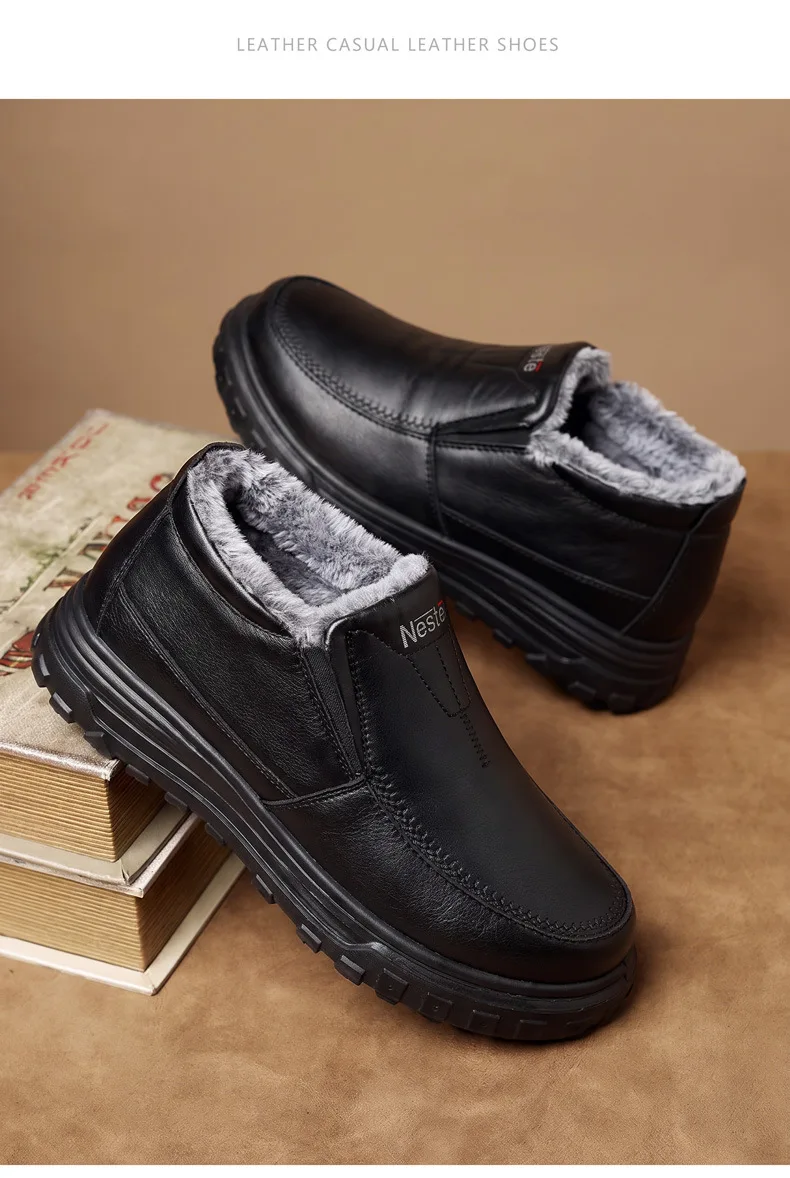 Herren Winter Slip-On Schuhe Wasserdicht Dick Plüsch Gefüttert Warme Casual Loafer Rutschfeste Plattform Schneestiefel – Detail 16