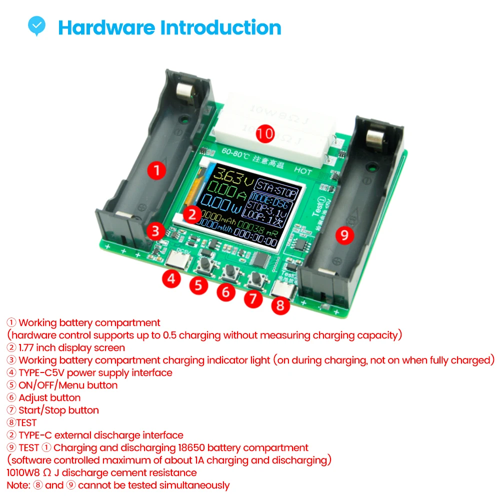 Typu C 18650 Tester pojemności baterii litowej moduł precyzyjny wyświetlacz LCD cyfrowy pojemność moduł wewnętrzny odporność na Detec