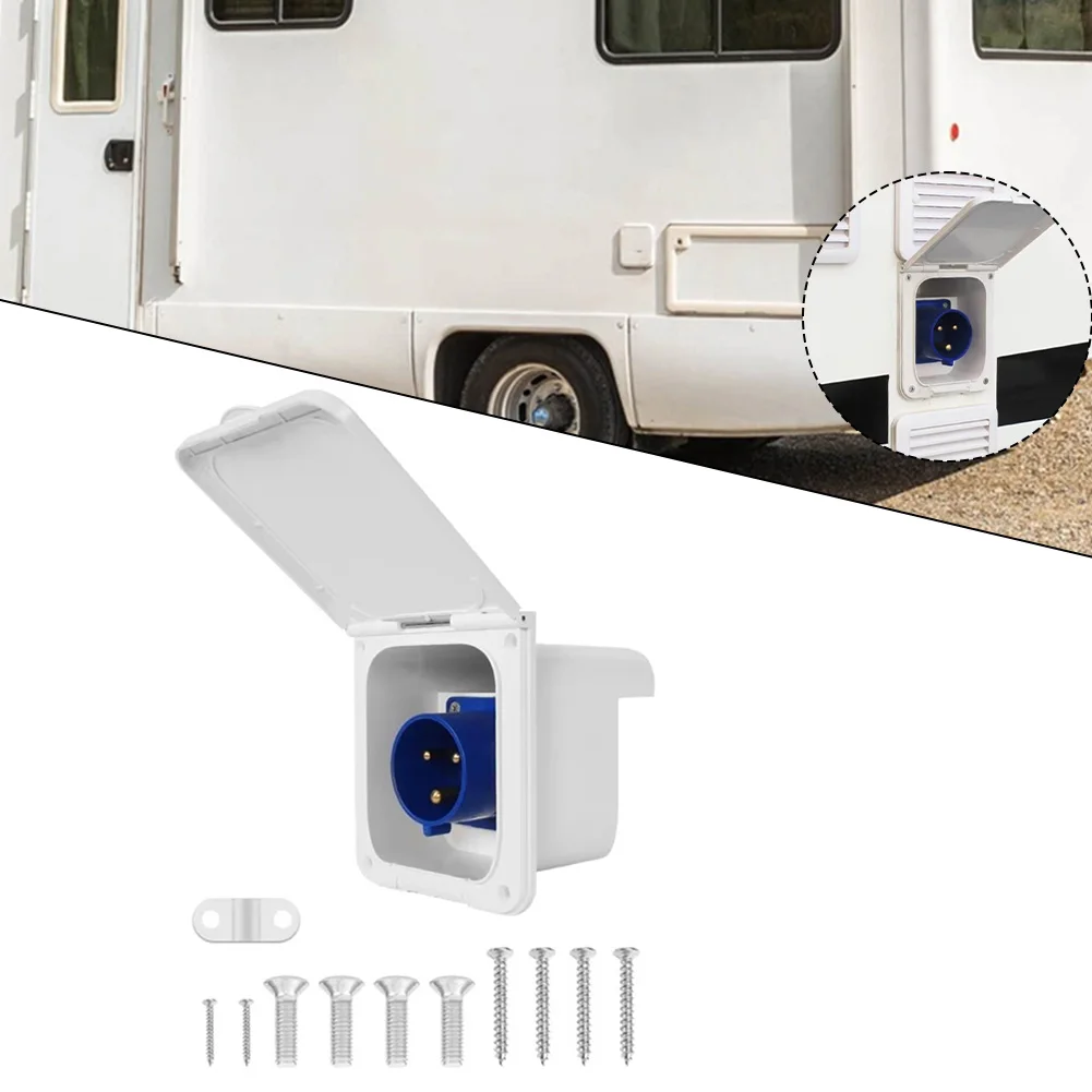 

32A Power Inlet Socket for RV For Motorhome Trailer External Flush Hook Up Mains Inlet with Water Resistant Cover