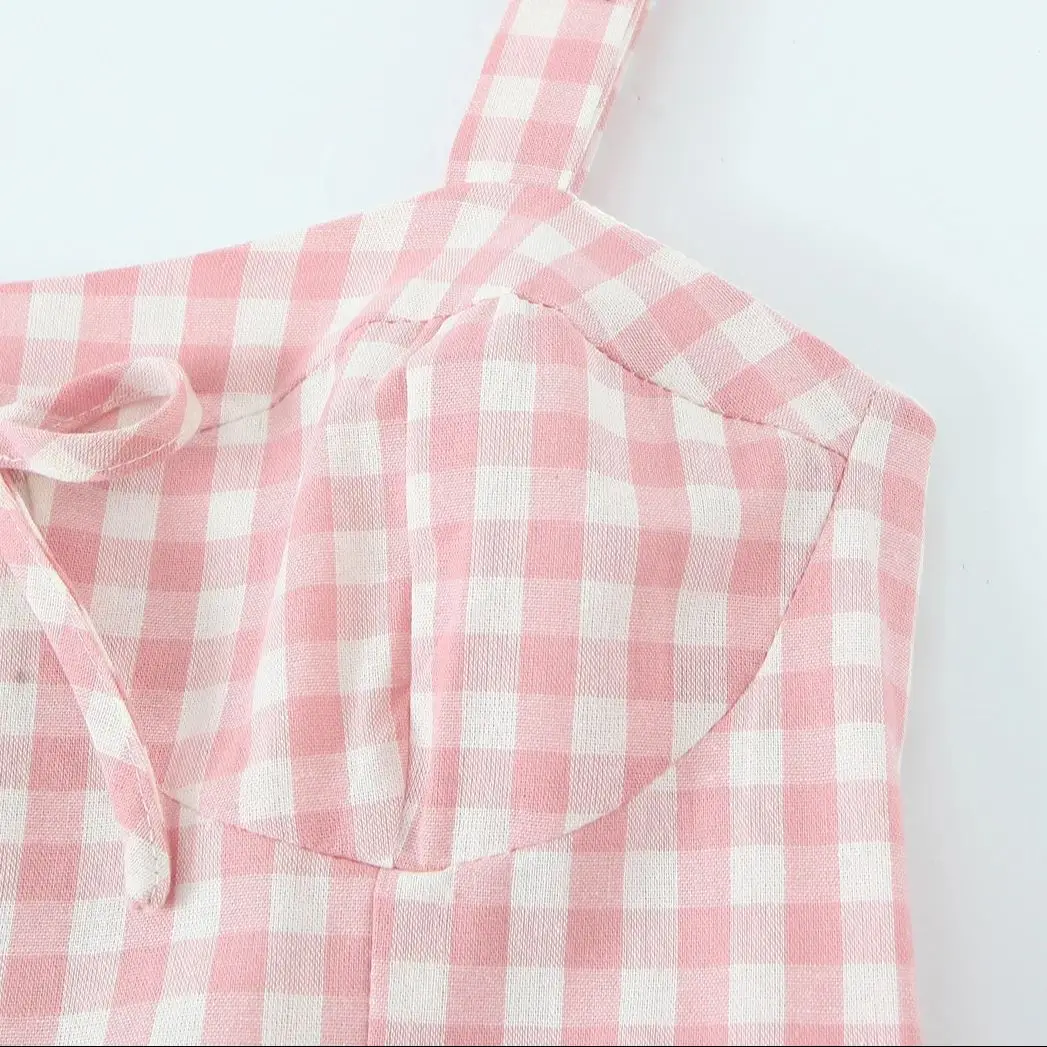 2025 Sexy Rosa Weiß Plaid Slash Kragen Tank Kleid Frauen Schlank Niedrige Taille Falten Rüschen Saum Midi Lange A-linie Swing kleider Robe