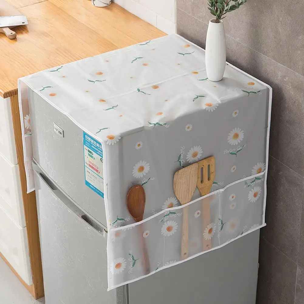 Refrigerator Dustproof Cover With Both Sides Hanging Storage Bag Fridge Top Anti-dirty Mat Kitchen Organizer