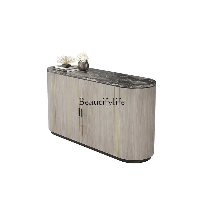 

44Light luxury marble dining side cabinet Solid wood Italian minimalist entrance entrance high-end shoe cabinet