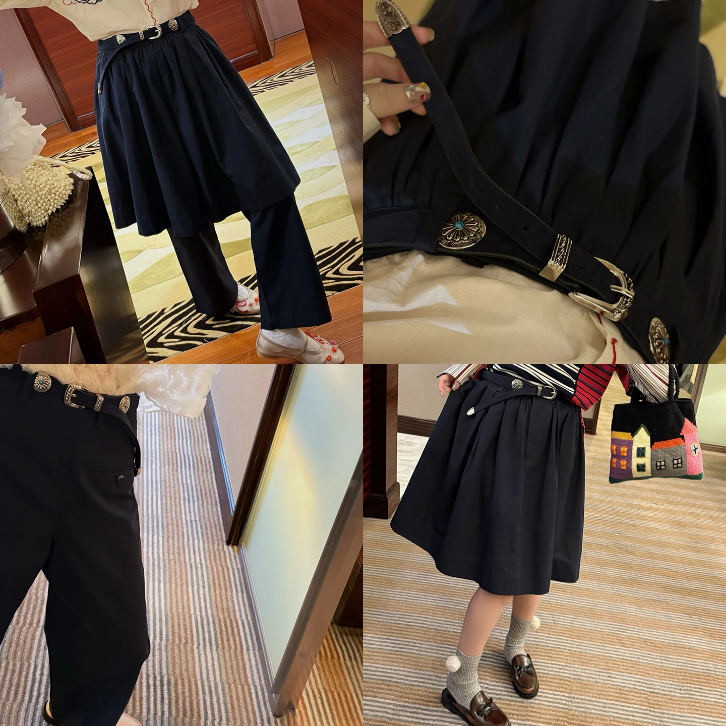 

Повседневный комплект из двух предметов для поездок на работу: брюки прямого кроя с поясом и многослойная юбка, модная офисная одежда для носки по отдельности