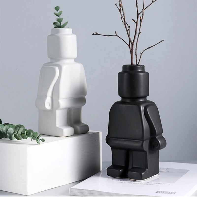 JJTHNCR Resin robot vases, European style office desk ornaments in various colors, modern home interior decorations