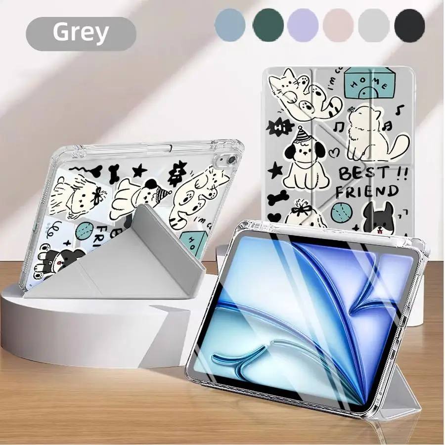 

Чехол для планшета с мультяшными котами и собаками для iPad Pro 2025 Air 4 5 M3 M2 M4 11 дюймов 11-го 10-го 9-го 8-го 7-го поколений 12.9 дюймов Mini 6 7 с держателем