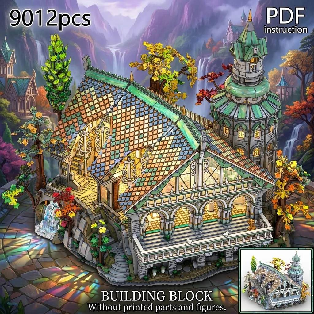 

Rings Movie Medieval Spired Pavilion Fantasy Elven Council Hall Detailed Garden Architecture MOC Block Model For 254135