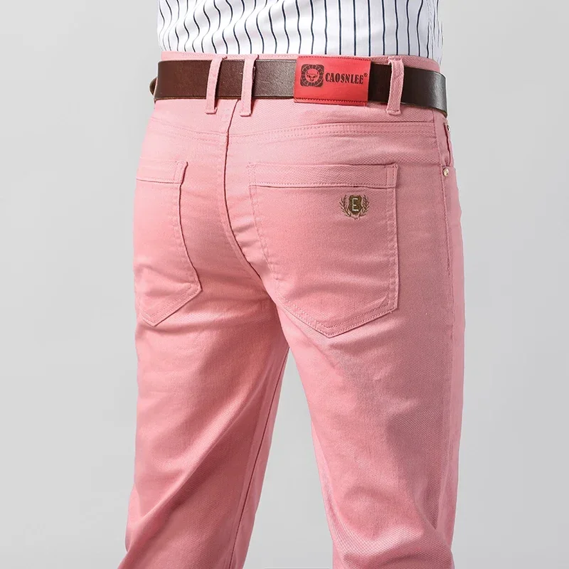 Pantalones vaqueros elásticos de mezclilla coloridos para hombre, 5 colores, elásticos, amarillo, rosa, rojo, ropa ajustada para hombre, pantalones vaqueros de negocios simples