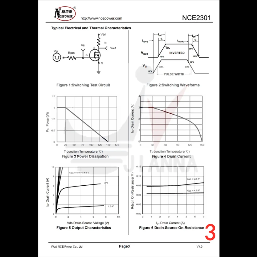 NCE2301 SOT-23-20V /-3A p-channel MOS FET energi bersih baru