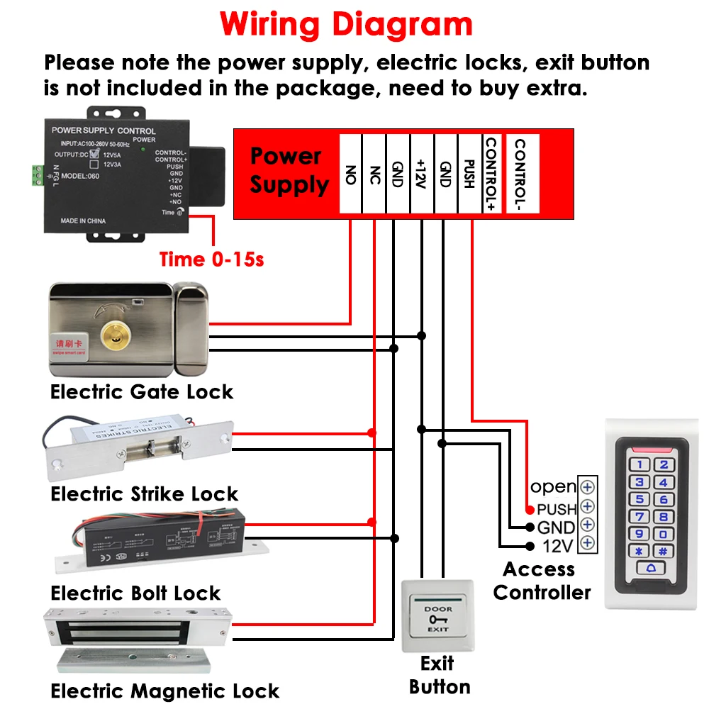 IP67 Waterproof Backlight RFID Door Access Control Reader Keypad 1000 Users Door Bell 125KHz EM Card Electric Lock Door Opener