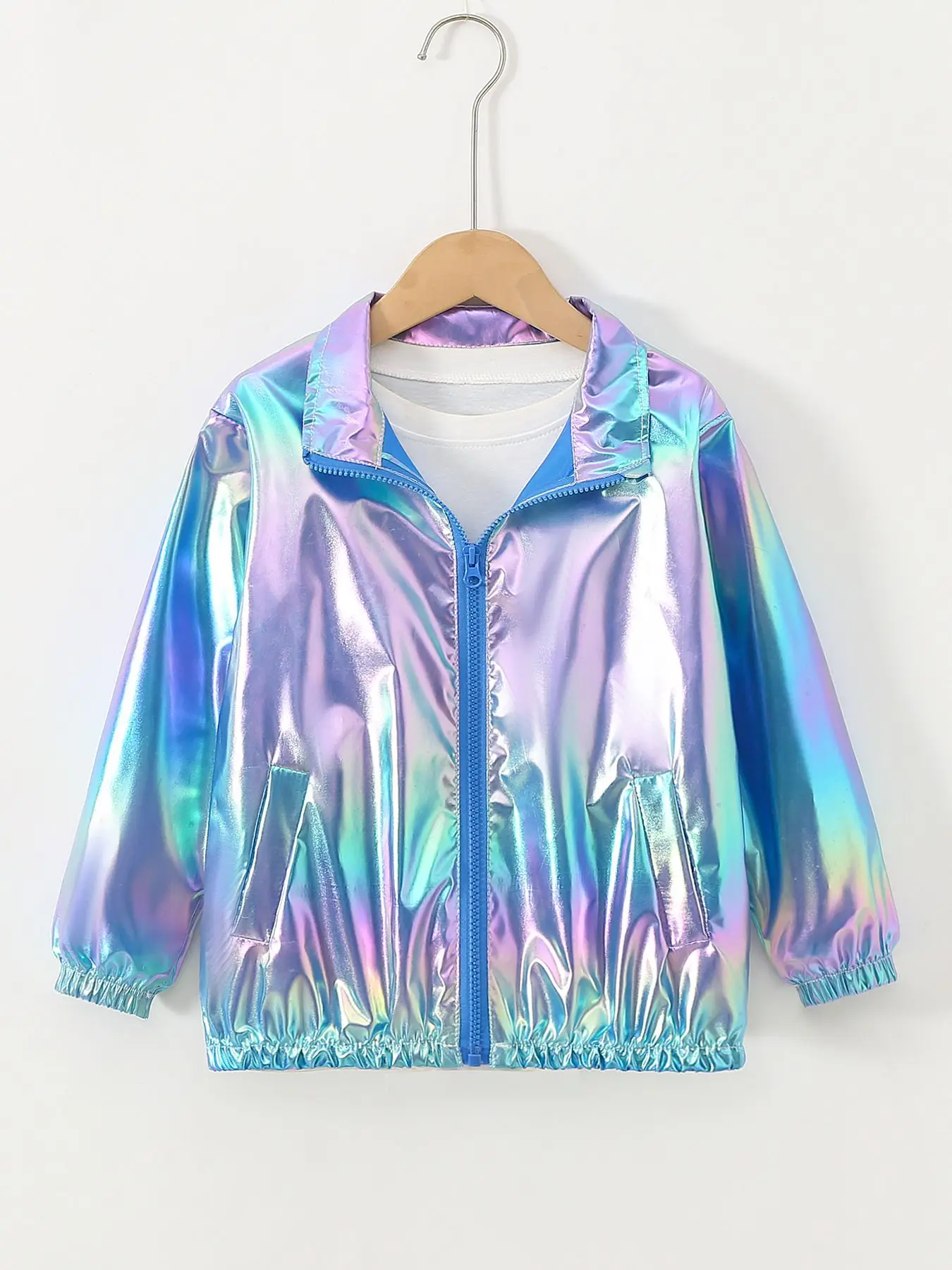 Mädchenjacke für 5-12 Jahre, Herbst, dünn, farbenfroh, glänzend, wasserdicht, Reißverschluss, Revers, Mädchen-Oberbekleidung, neue Kinderkleidung – Detail 14