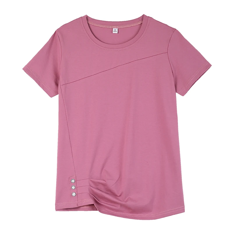 New Women'S Fashionable Comfortable Versatile Round Neck Short Sleeve T-Shirt Summer Mom Loose Casual Folded Irregular Top