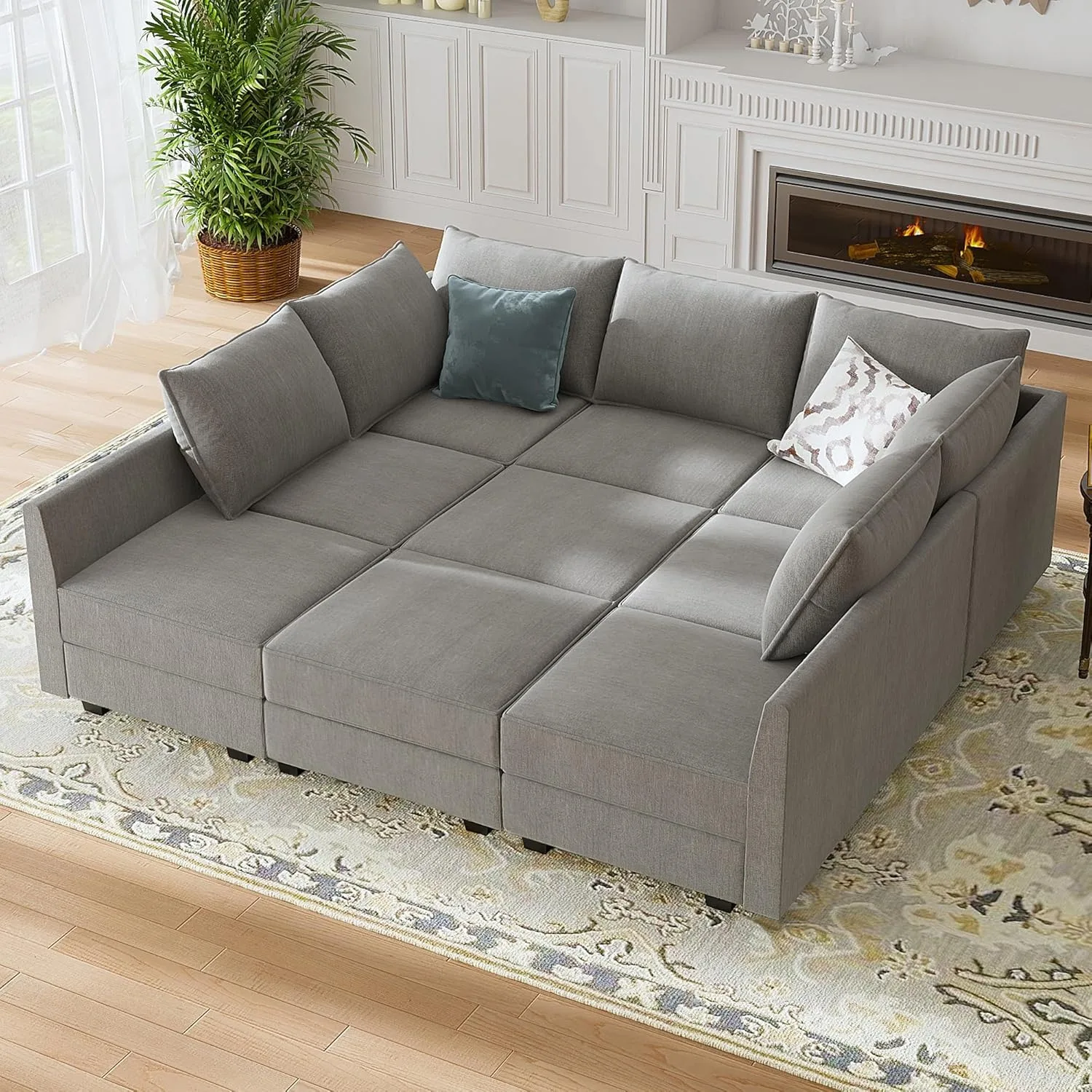 Modular Sectional Sofa with Storage, Sleeper Sectional Sofa Modular Sectional Couch for Living Room, 9 Seat of