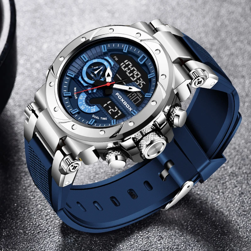 LIGE Man Watch Fashion Silicone Chronograph Waterproof Men's Watches Dual Display Calendar Sport  Quartz Watch Mens Reloj Hombre