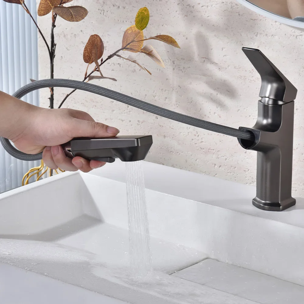 SKOWLL Bathroom Faucet Pull-Out Faucet Bathroom Cabinet Washbasin Brass Dual-Mode Water Outlet Installation Specifications