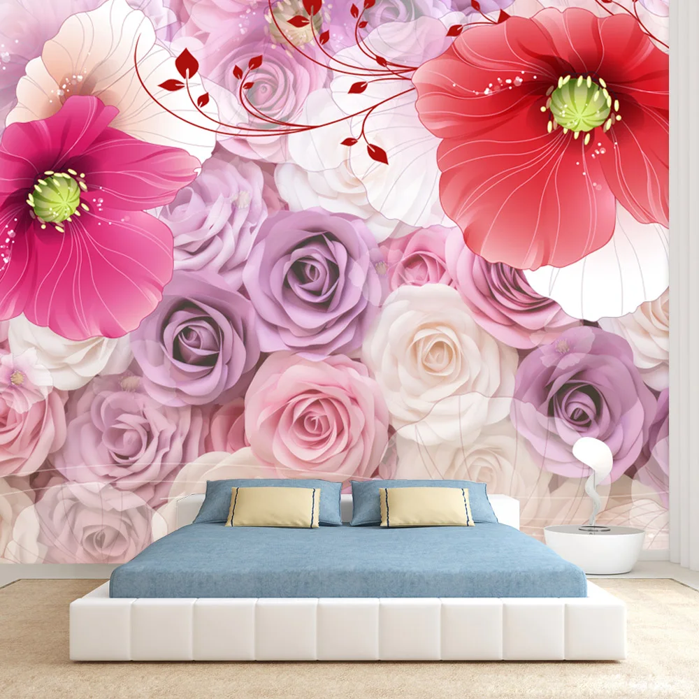 Modern Custom Contact Wall Papers Home Decor Peel and Stick Wallpaper for Living Room Panel Floral Rose TV Furniture Renovation