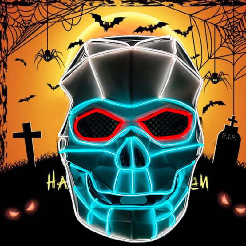 

New Skull Head Face Mask Halloween Scary LED Mask Light Up Rave Dark Night Flashing Skull Mask