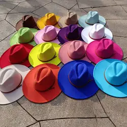 Wide Brim Fedora Hats Drop Top Hats for Men and Women Plain Fedoras with Stitched Leather Band  sombrero hombre