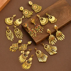 Vintage Palace Colorful Rhinestone Ear Clips for Women Bohemian Tassel Ethnic Dangle Earrings Non Piercing Fashion Party Jewelry