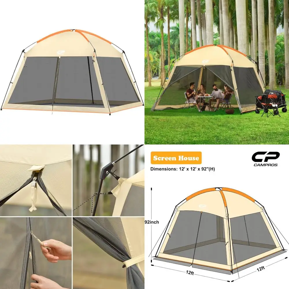 

Outdoor Camping Screen Shelter Gazebos for Patios - 12x12 Ft Beige Mesh Net Wall Canopy Tent with Screen Shelter for Outdoor Act