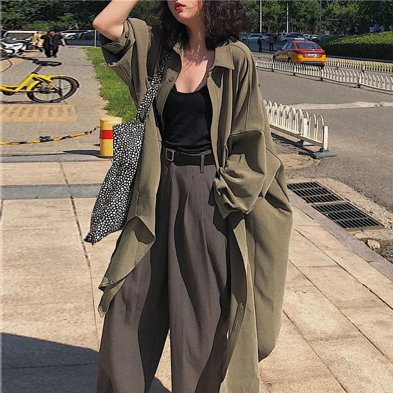 Women\'s Trendy Vintage Streetwear Oversized Single Breasted Shirt Jackets Autumn Casual Irregular Long Blouses Harajuku Y2K Tops