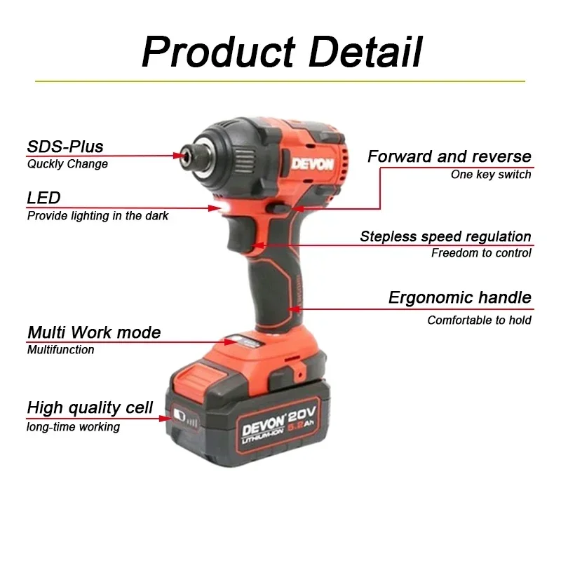 Devon 5733-LI Cordless Impact Screwdriver Brushless 20v Max 200Nm 3500ipm Torque Adjustable Universal Flex Battery Platform