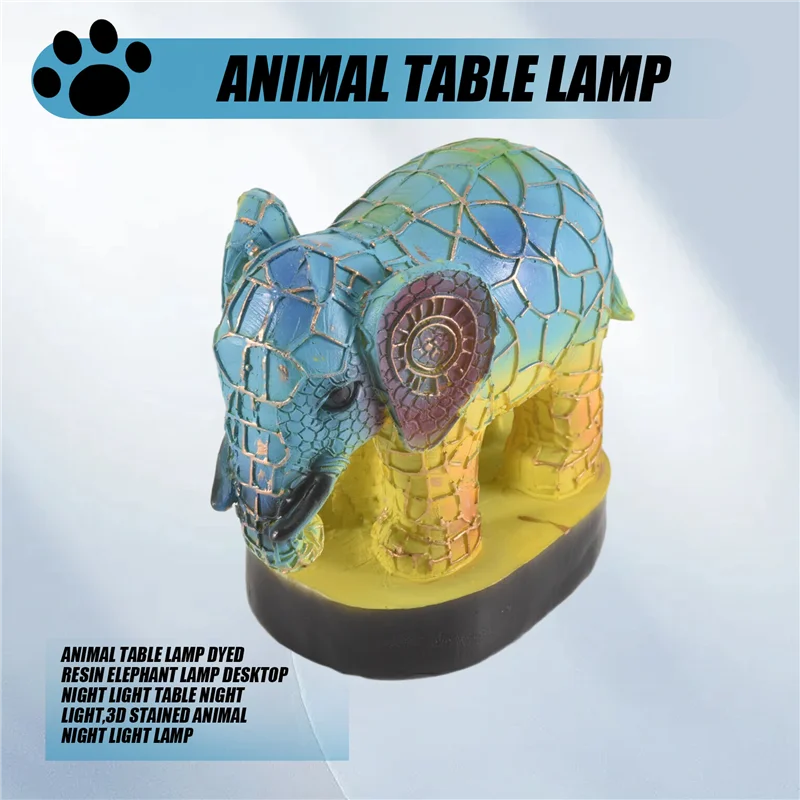 Animal Table Lamp Dyed Resin Elephant Lamp Desktop Night Light Table Night Light,3D Stained Animal Night Light Lamp Durable-ABQU