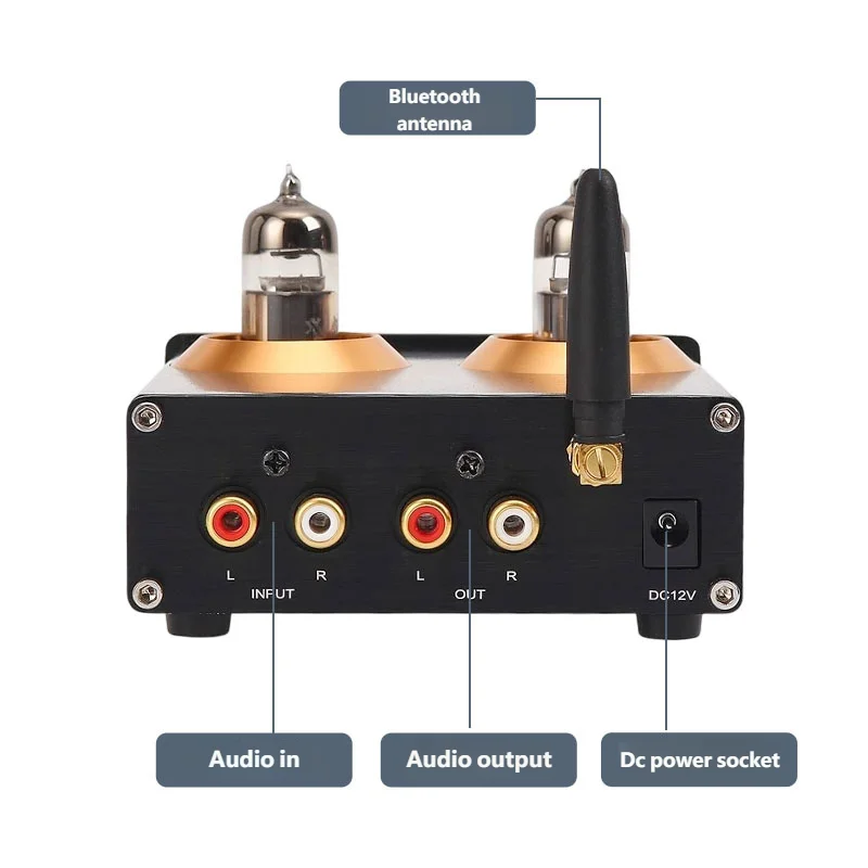 Woopker HiFi Audio Preamplifier 6J5 Support BT5.0 RCA Interface Vacuum Tube Amplifier Suitable for Speakers and Home Theaters