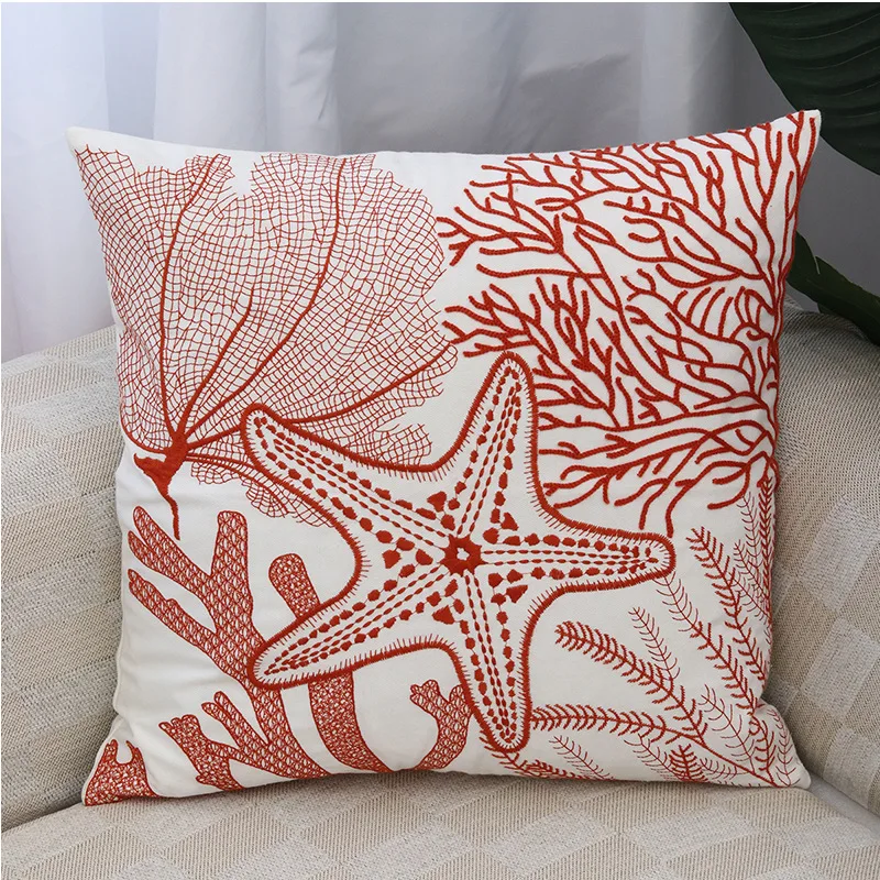 

45x45cm Light Luxury Cotton and Linen Throwpillow Cover Living Room Sof Cushion Cover Starfish Embroidery Decorationpillow Case