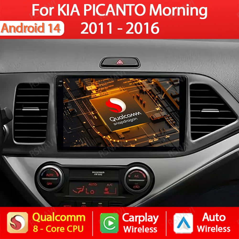 Android 14 Car Radio For KIA PICANTO Morning 2011 2012 - 2016 Carplay Auto Multimidia Video Player WIFI+4G Navi GPS Head Unit BT