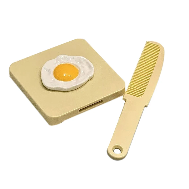 Handle Mirror Comb Portable Poached Egg Handle Mirror Yellow Quadrate Mirror Makeup Mirror With Comb For Girl Gift Makeup Tool