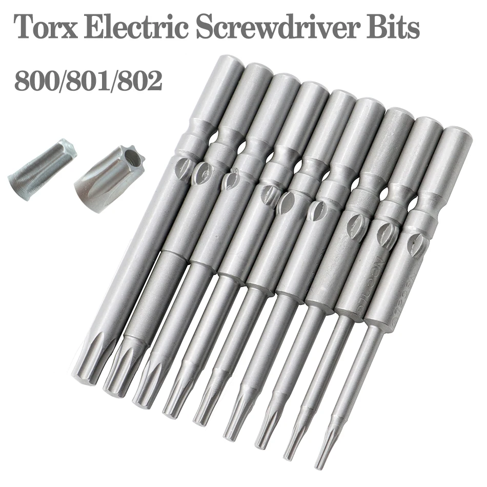 8pcs-11pcs 60mm/100mm long Torx screwdriver bit 800/801/802 electric screwdriver bit 4mm/5mm/6mm handle Screwdriver accessories