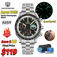 Watchdives WD1863 New Multifunctional Quartz Watch Black VK63 Sports Chronograph Watch Bubble Sapphire Waterproof 100 Wristwatch photo 1