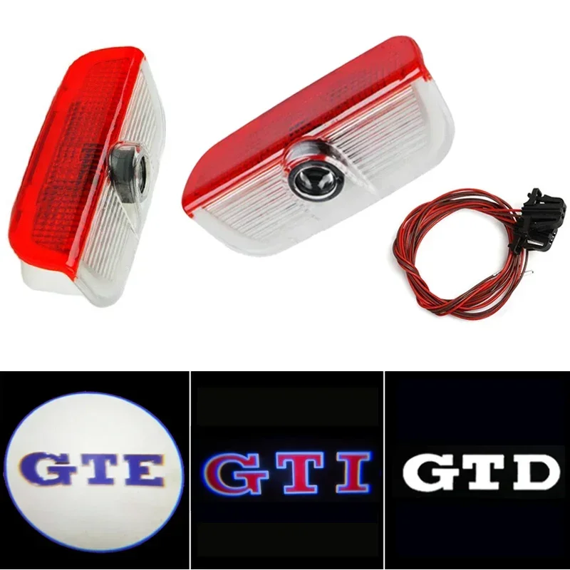 2Pcs LED Car Door Welcome Light Courtesy Projector Lamp for Golf 5 6 7 GTI GTD GTE Logo Tiguan Arteon CC Passat EOS MAGOTAN