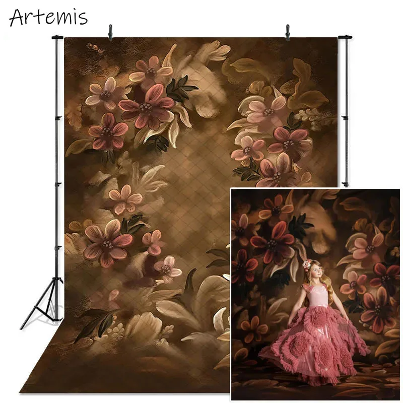 

Abstract Art Flowers Photography Backdrop Maternity Portrait Painting Brown Floral Background Pregnant Woman Newborn Photostudio