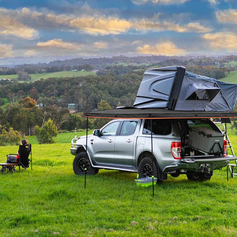 ！@New Type Quick Set up Fan-Shaped Five-Point Automotive Canopy Sunshade Rainproof Tent Self-Driving Tour
