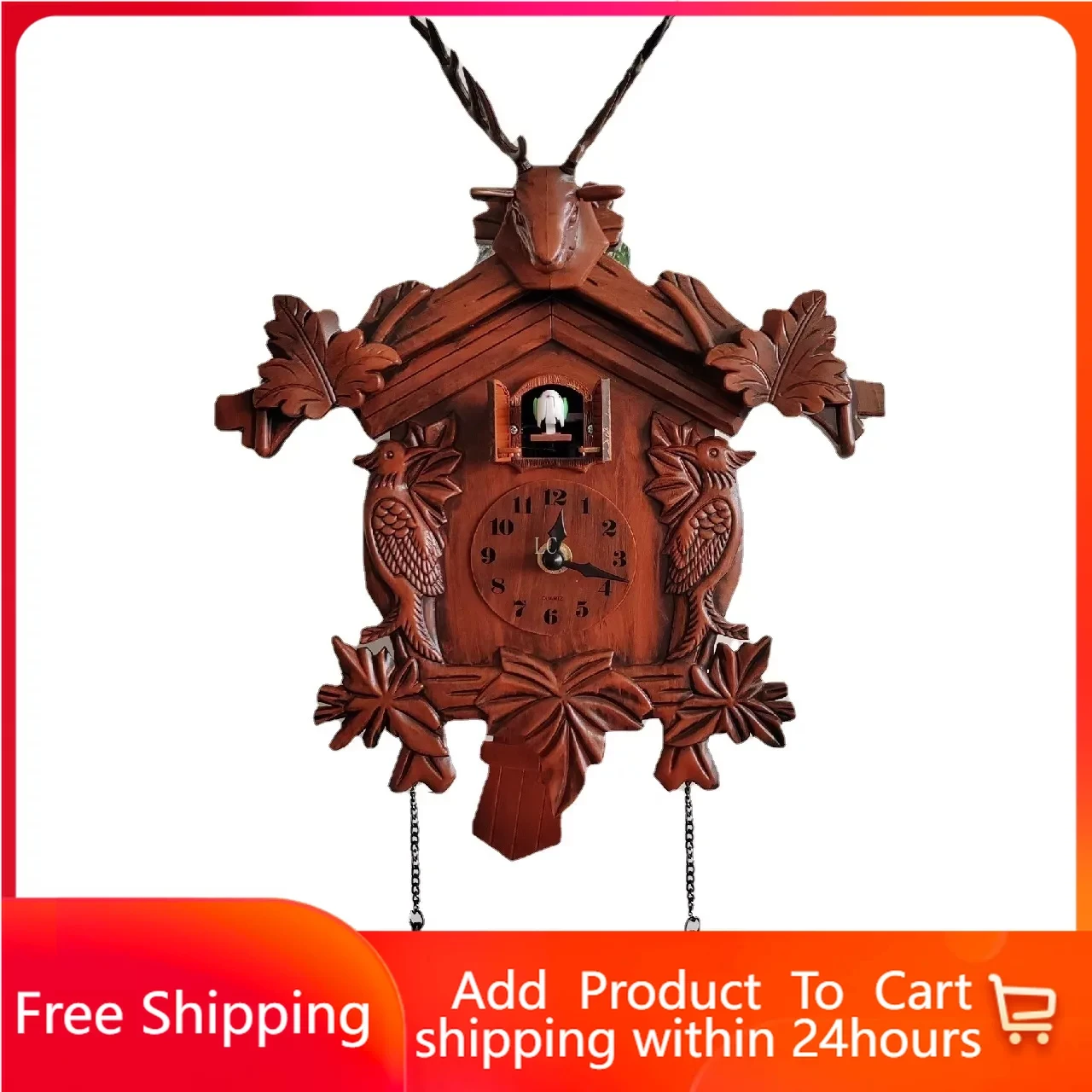 

Children Room Festive Gift Deer Head Cuckoo Clock Singing Specialty Wall Clock 14inch Alarm Clock Swing Watch Wall Decor