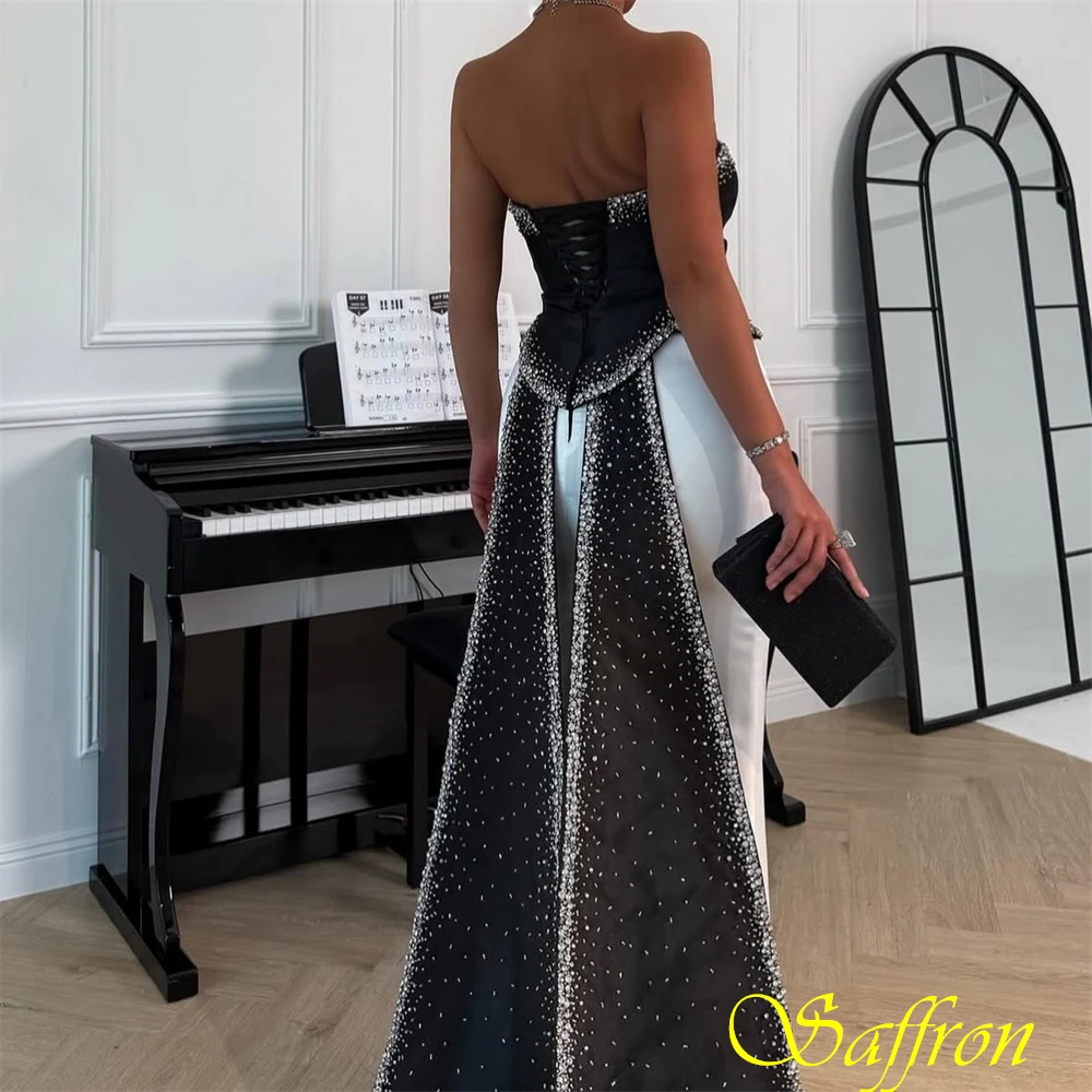 Customized Strapless Satin Mermaid Chapel Train Evening Dress Sparkly Crystal Party Dresses Delicate Special Occasion Gowns