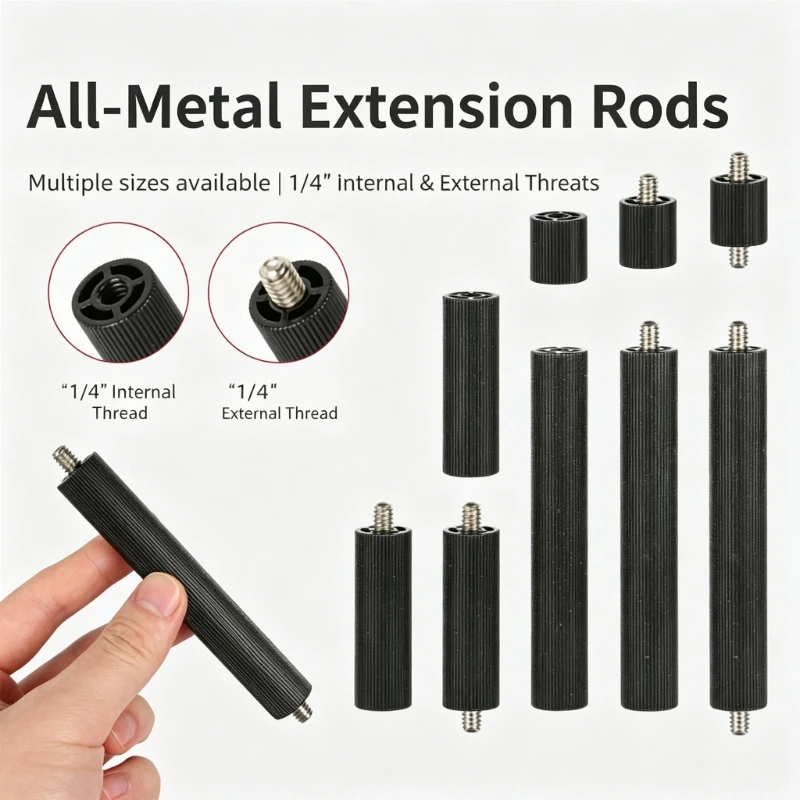 Aluminum Alloy 1/4 Extension Rod Male Female Threads, Multi-Size Support Pole for Camera Lighting Equipment Mount 1/4 