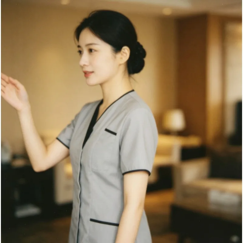 

European American Nurse Uniform V Neck Elastic Waist Scrub Set for Clinic Breathable & Adjustable Great for Pharmacy