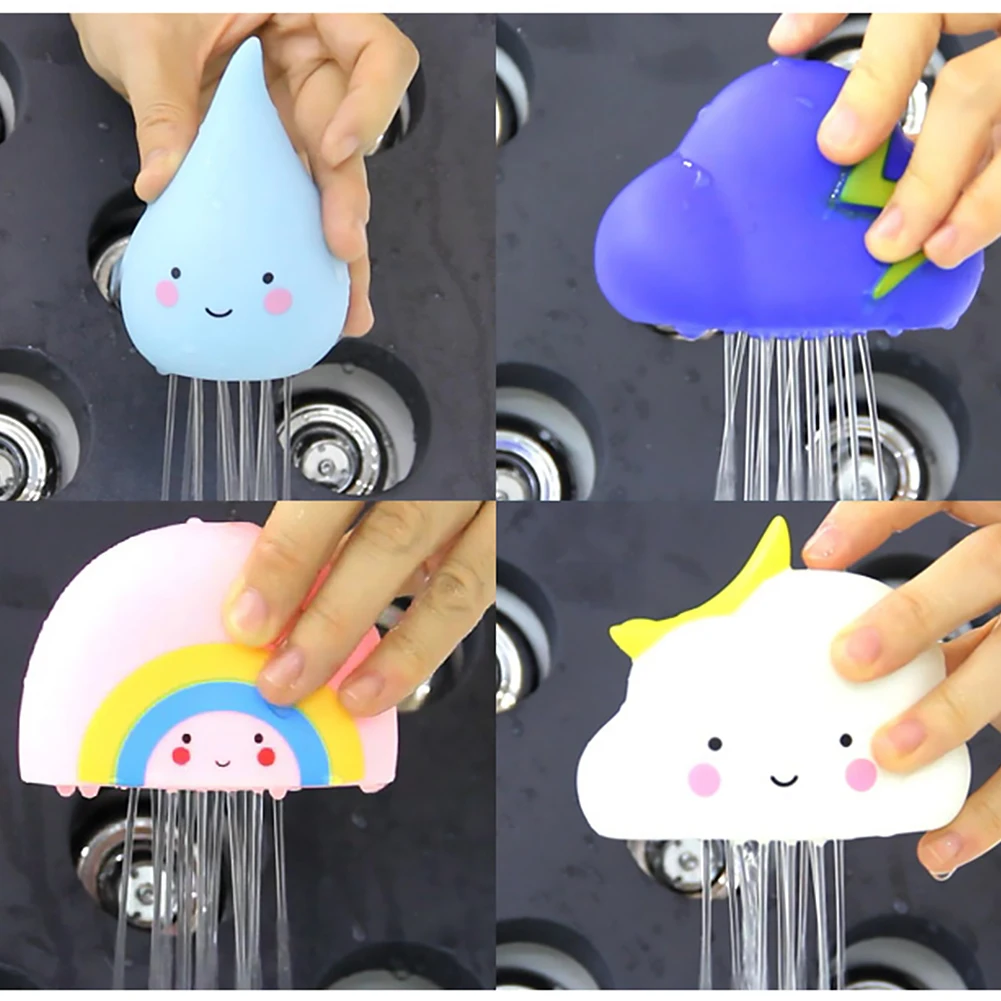 Soft Rubber Children's Bathroom Shower and Water Toy Clouds Raindrops Rainbow Thunderstorm Weather Toy Bathroom Spray Tool