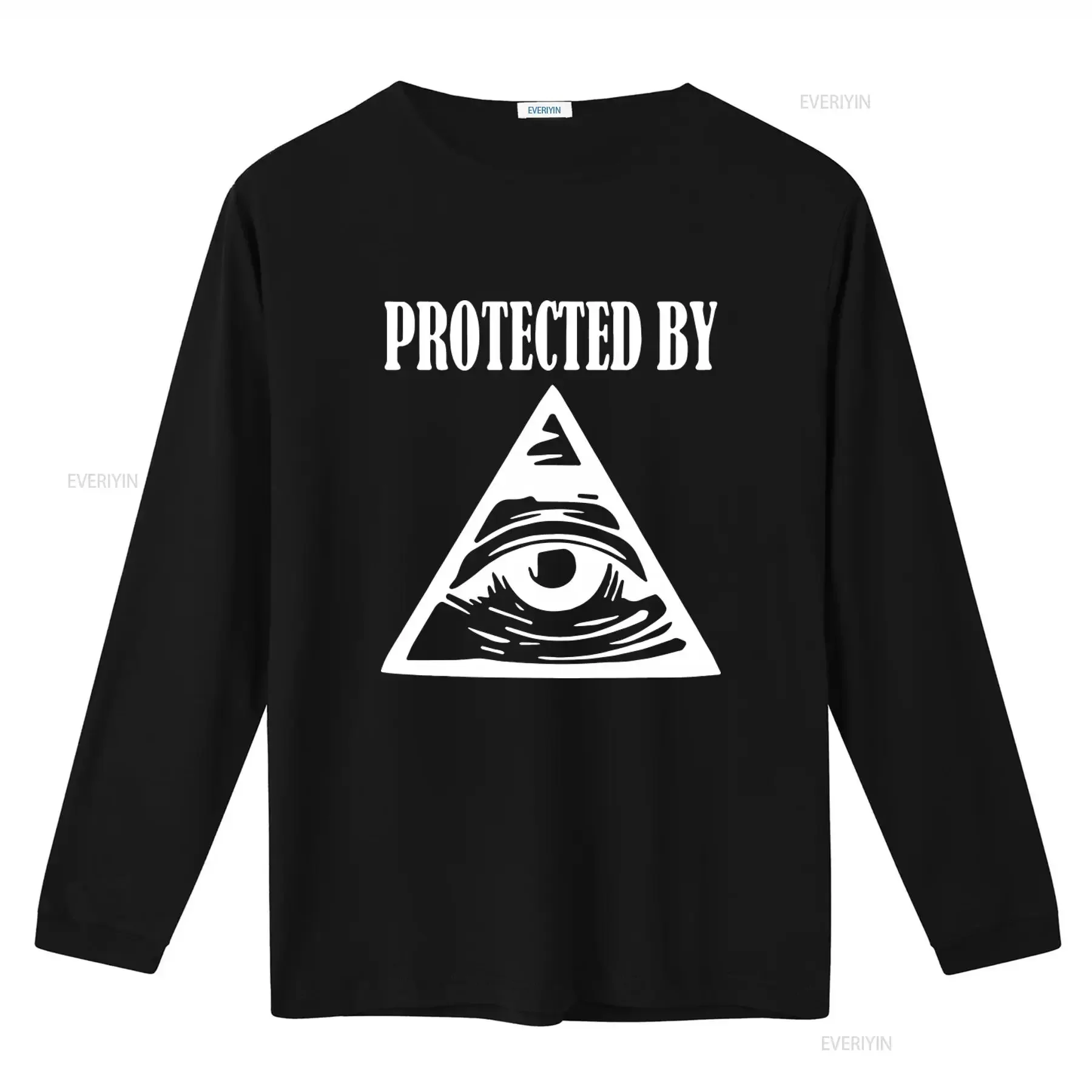 Protected By Illuminati All Seeing Eye Trendy White Cotton Men's T shirt Top vintage Washed Unisex Breathable graphic Slightly