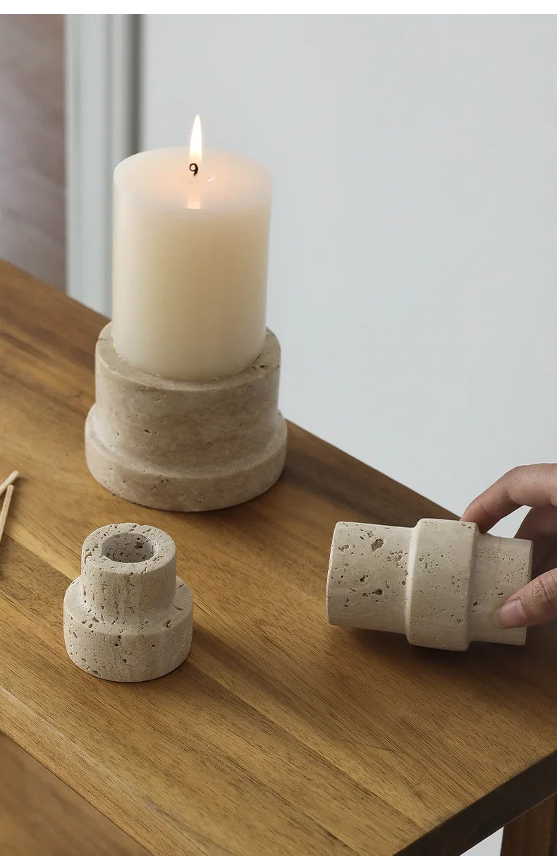 French Designer Vintage Stone Candle Holder Natural Porous Marble Agate Jade Base Boho Home Decor Luxury Gift