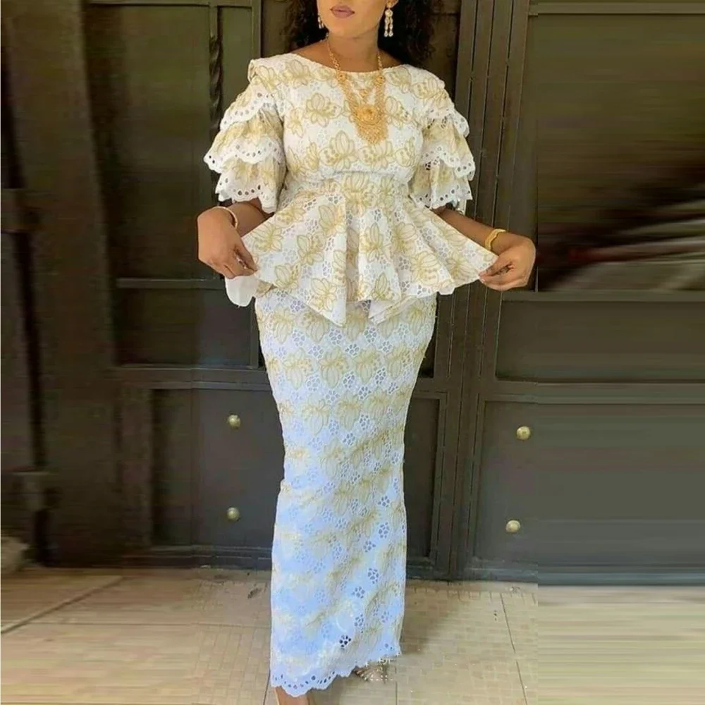 

2 Piece Sets African Dresses For Women Bodycon Lace Maxi Dress Elegant Wedding Gowns Ankara Africa Long Dress 2023 New Robes