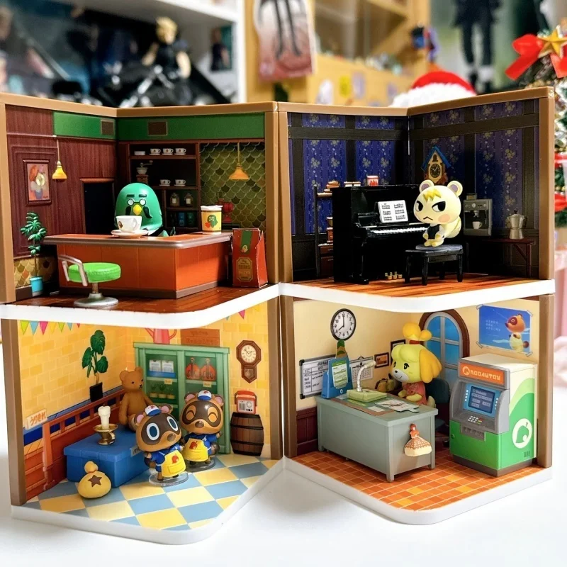 리멘트 동물의 숲 해피룸 블라인드 박스 미니어처 데스크탑 장식 피규어 컬렉션 어린이 크리스마스 선물 오리지널