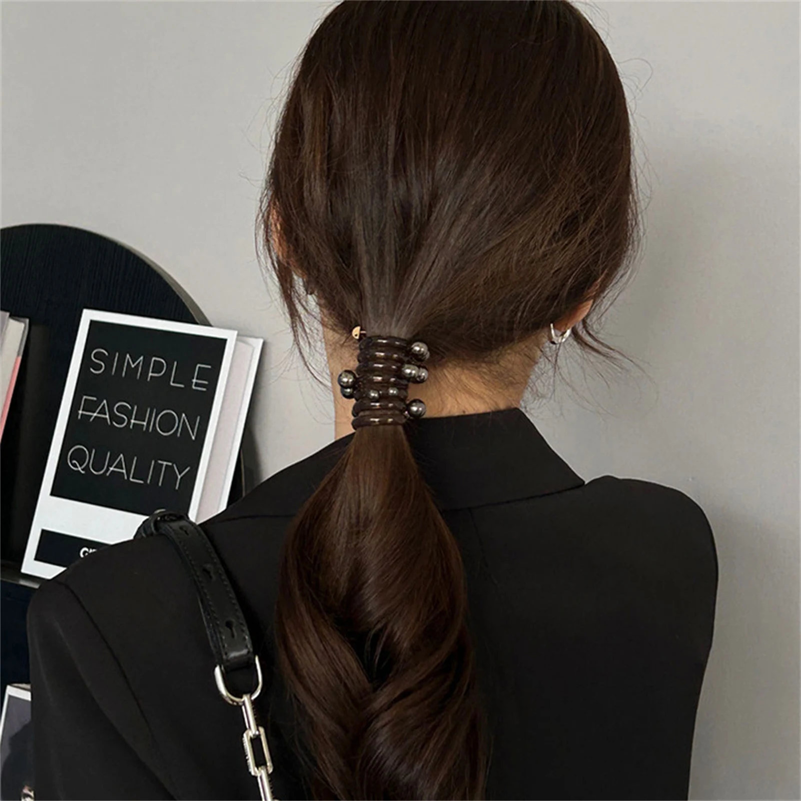 2pcs Bubble Braid Hair Ties Elegant Pearl Coil Scrunchies for Women Girls Ponytail High Bun Stylish Hair Accessories